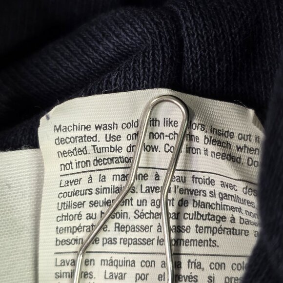 Mens Champion Reverse Weave Navy Hoodie Long Sleeve Cotton Blend Drawstring M - Picture 8 of 8